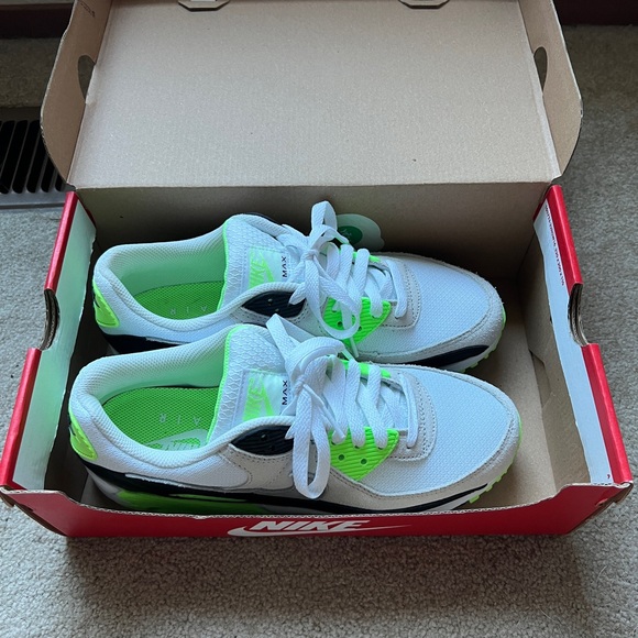 Nike Air Max 90 Sneakers - White, Gray, Neon Green - Picture 2 of 7